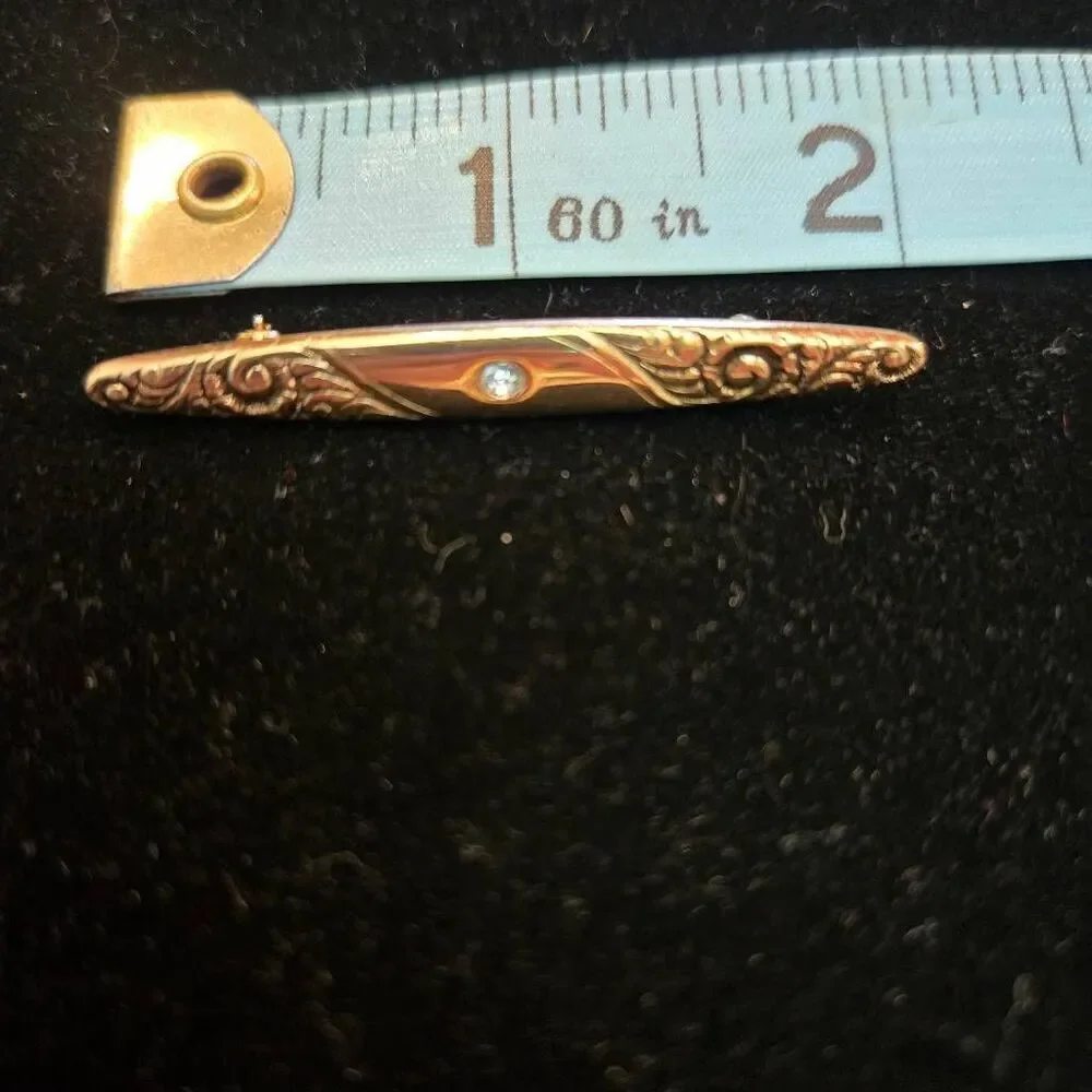 Vintage AVON Gold Tone Bar Pin Brooch Rhinestone Accent